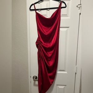 Red Satin Adjustable Asymetrical Dress- Great for Holiday Parties!